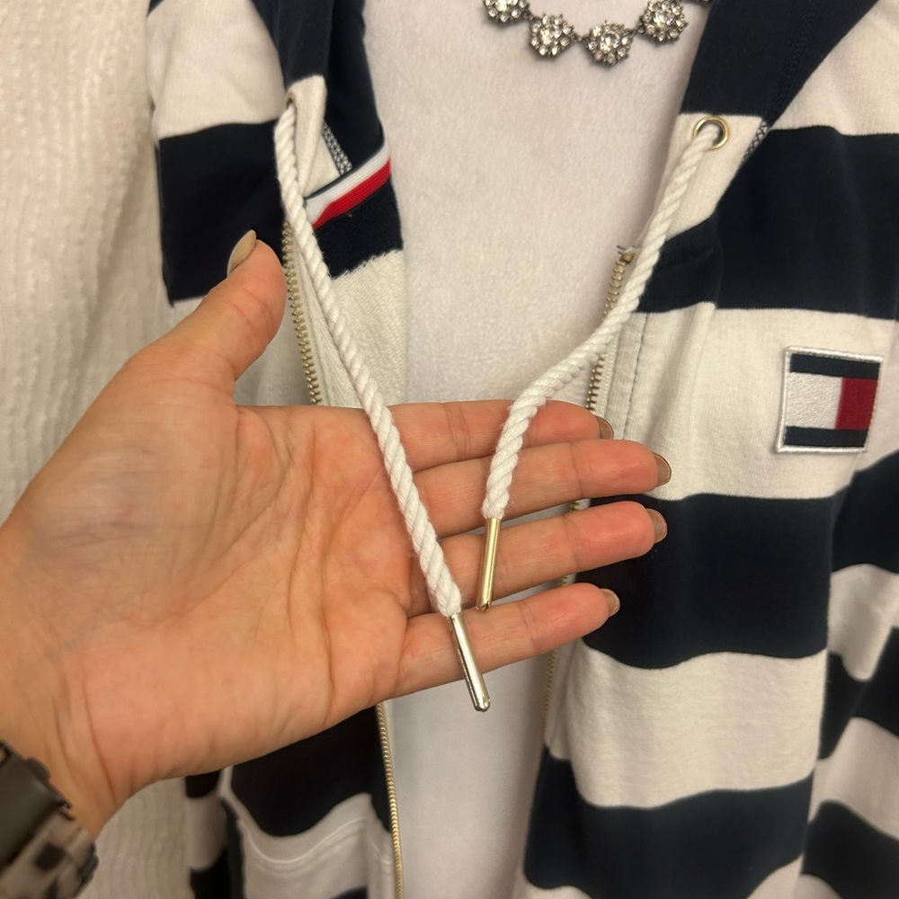 Tommy Hilfiger Striped Zip Up Sweatshirt XL Blue White Y2K Streetwear - Picture 6 of 15